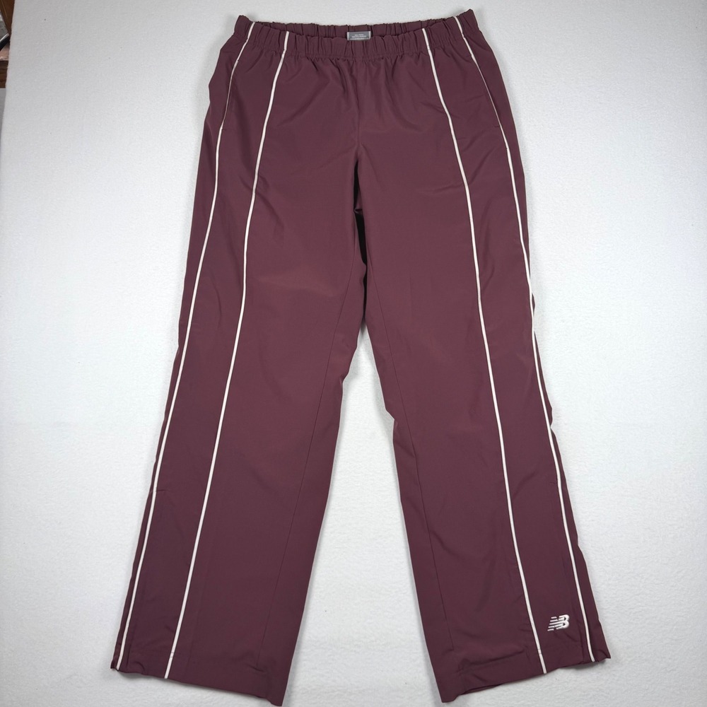 New Balance Womens Burgundy Mesh Lined Track Pants White Piping Large F0703LSB